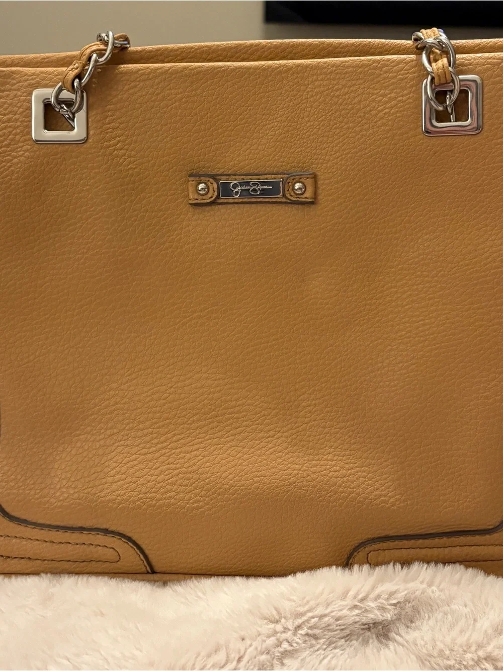Jessica Simpson Mustard Leather Chain-Handle Tote